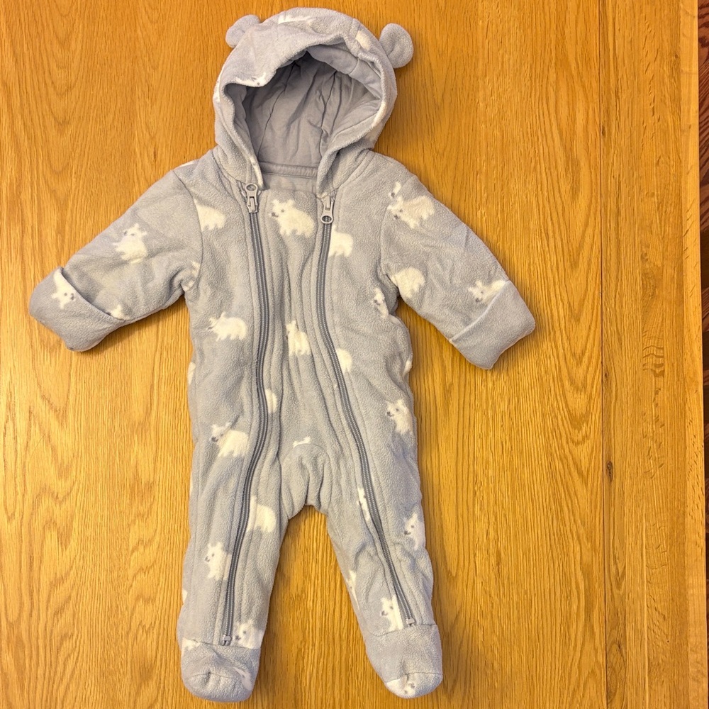 Cozy Gray Bear Print Baby One Piece